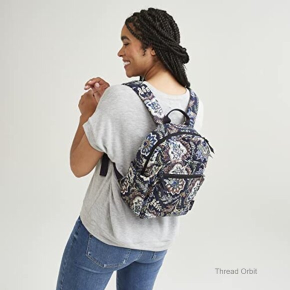 Small Quilted Cotton Backpack, Adjustable Straps, 8 Pockets, Lightweight main image 5